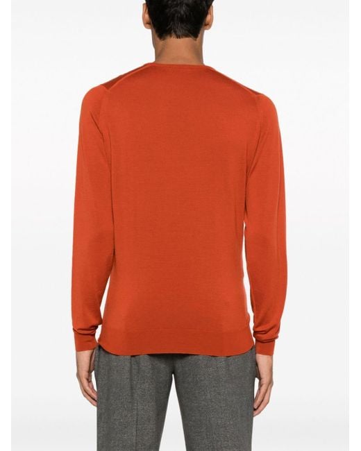 John Smedley Orange Fine-knit V-neck Jumper for men