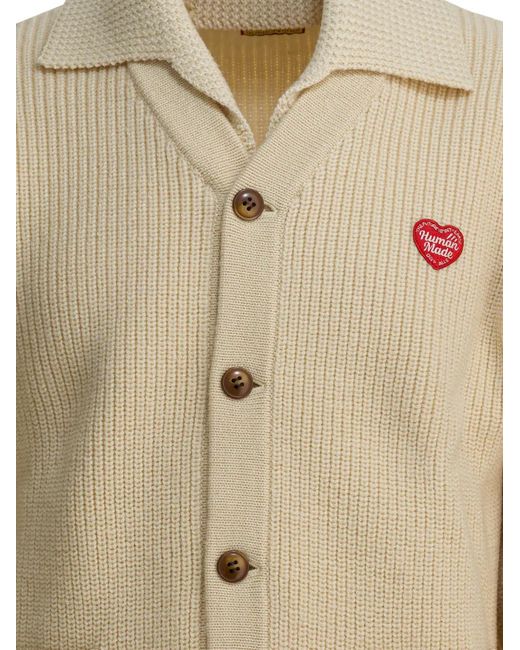 Human Made Natural Heart-Patch Button-Up Cardigan for men