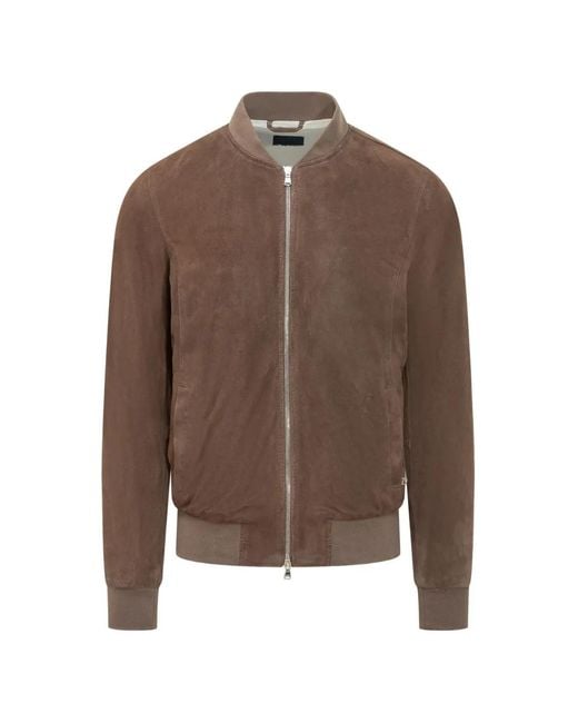 Barba Napoli Brown Zip-Up Suede Jacket for men