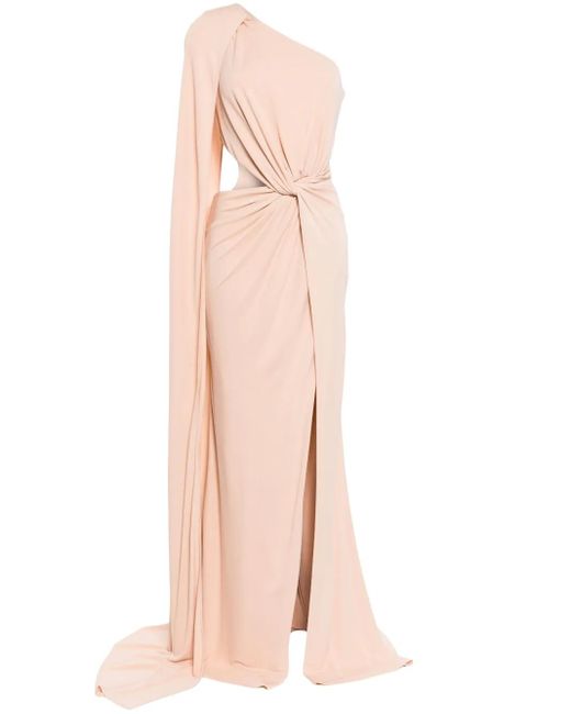 Robe longue en jersey fluide drapé Elie Saab en coloris Natural