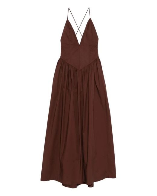 Adriana Degreas Brown V-Neck Gathered Maxi Dress