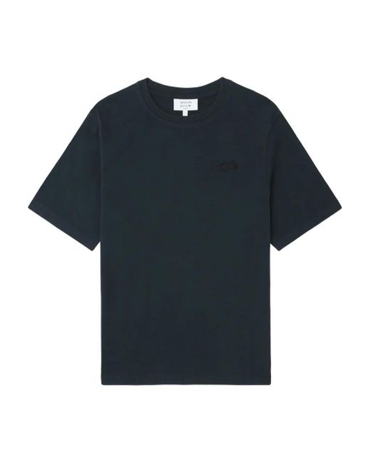 Maison Kitsuné T-Shirt Met Geborduurd Logo in het Blue