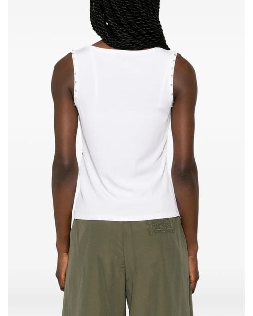 Marella White Scoop-Neck Embellished Top