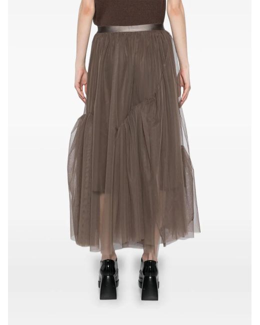 JNBY Brown A-Line Flounce Hem Waist Skirt