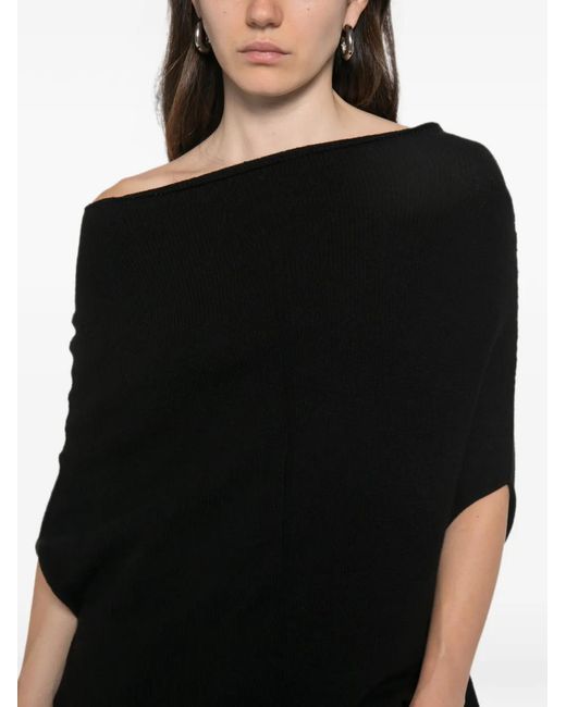 Rick Owens Black Off-Shoulder Asymmetric-Hem Sweater