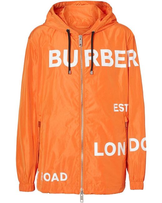 Burberry Orange Horseferry Print Nylon Hooded Jacket for men