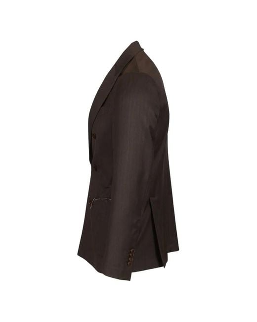 Al Duca D'aosta Black Double-Breasted Herringbone Suit for men