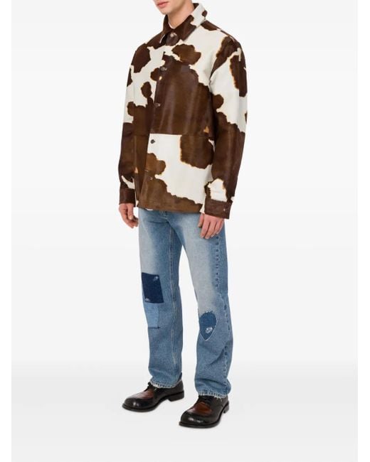 Moschino Brown Cow-Print Button-Up Jacket for men