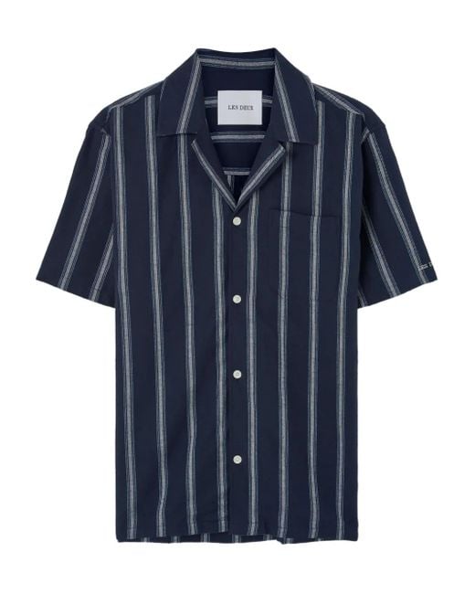 Les Deux Blue Lawson Stripe Ss Short-Sleeve Shirt for men