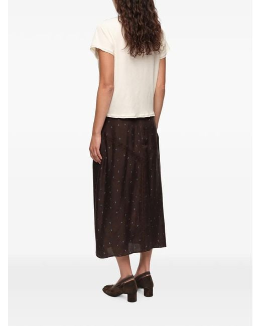 Bimba Y Lola Brown Romantic Sweet Floral A-Line Skirt With Lace