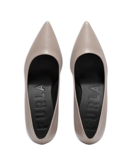Furla White Pointed Logo Pumps
