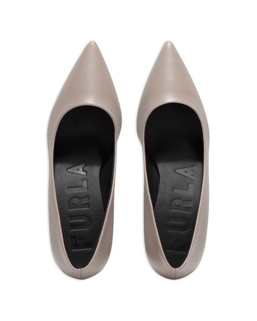 Furla White Pointed Logo Pumps