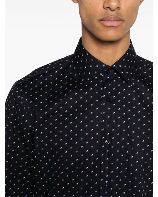 Boss Blue Geometric-print Poplin Shirt for men
