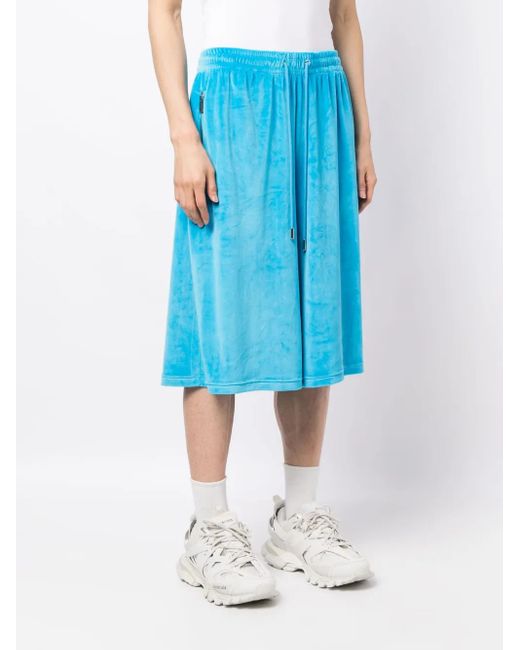 TEAM WANG design Blue Brushed-Effect Drawstring Bermuda Shorts