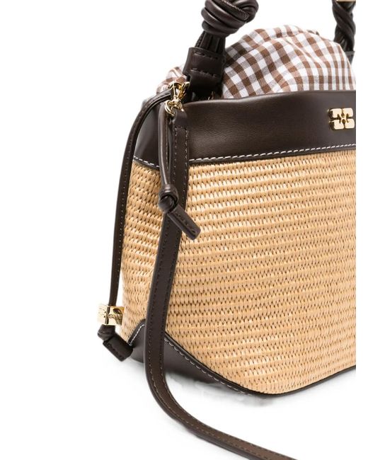 Ganni Natural Bou Braided-Strap Bucket Bag