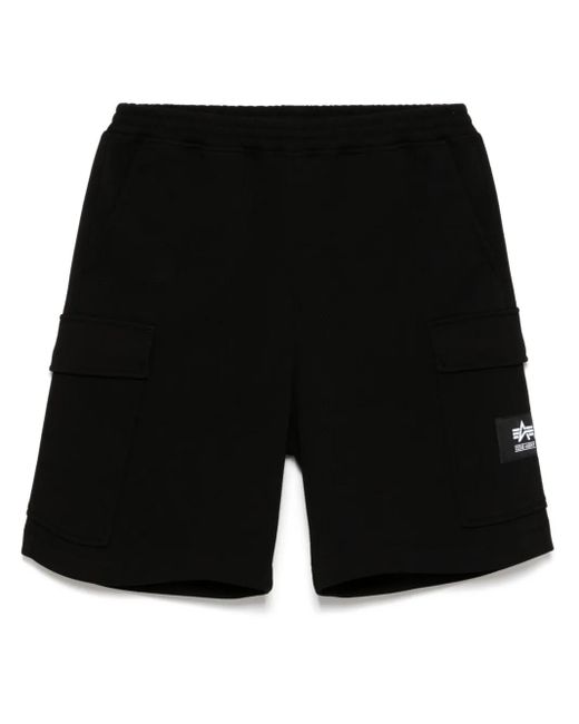 Izzue Black Logo-Patch Cargo Shorts for men
