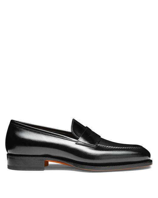 Santoni Black Leather Loafers for men