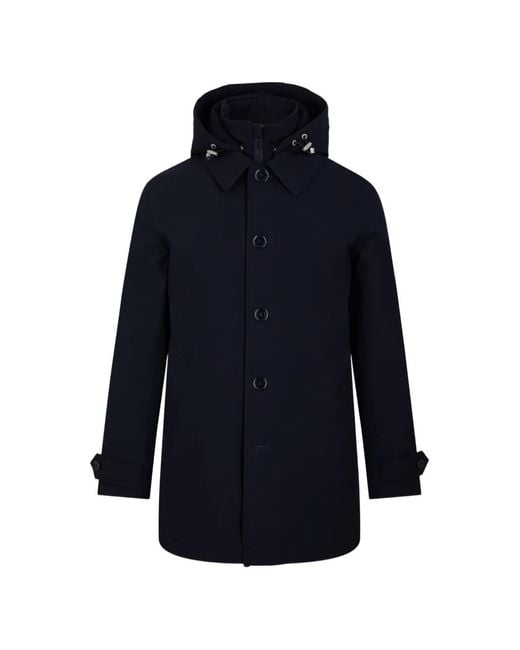 Fursac Blue Hooded Button-Up Parka for men