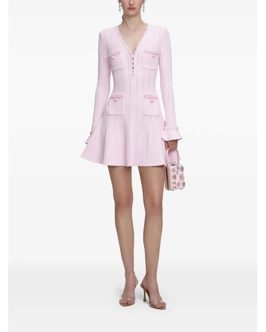 Self-Portrait Pink Pearl-Embellishment Mini Dress