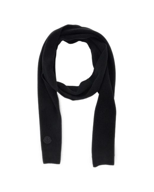 Moncler Black Logo-Patch Ribbed Scarf for men