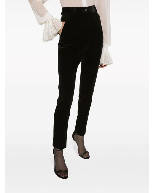 Pantalon en velours à taille haute Dolce & Gabbana en coloris Black