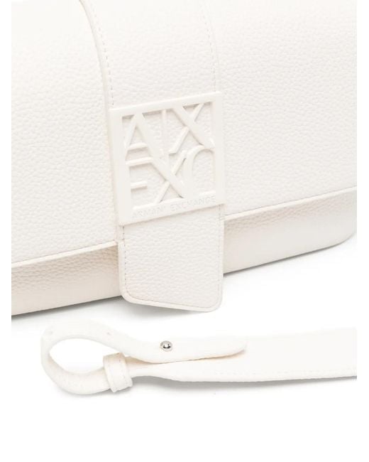 ARMANI EXCHANGE White Logo-Plaque Pebbled Shoulder Bag