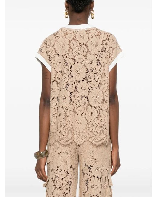 Twinset White Lace-Back Logo-Embroidery T-Shirt