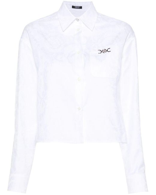 Versace White Cropped Barocco Jacquard-Hemd