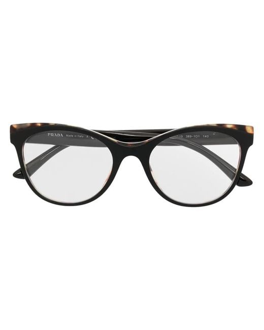 Prada Black Tortoiseshell-Effect Cat-Eye Frame Glasses