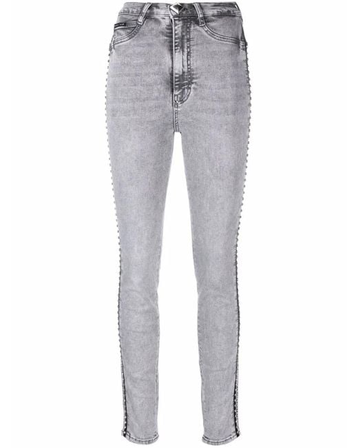 Philipp Plein Gray Gemstone High-Waist Jeggings