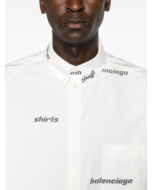 Balenciaga White Logo-print Poplin Shirt for men