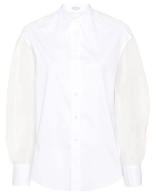 Brunello Cucinelli ポインテッドカラー パネルシャツ White