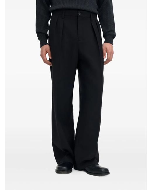 Filippa K Black Pleated Wide Trousers for men