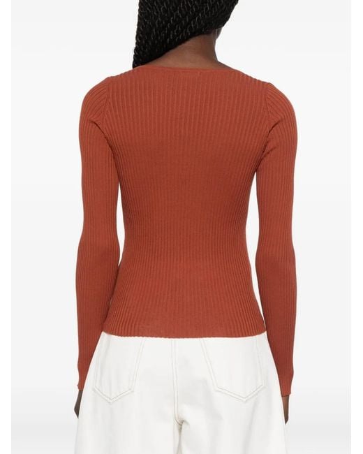 Roberto Collina Brown Ribbed-Knit Button-Up T-Shirt
