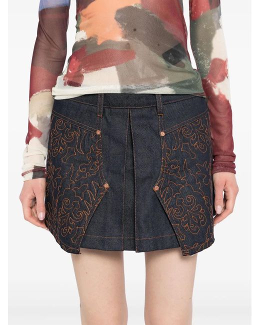Gonna Denim Plissettata Con Ricamo di ANDERSSON BELL in Black