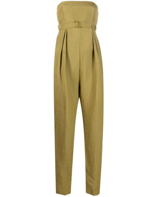 Alberta Ferretti Yellow Belted Strapless Jumpsuit