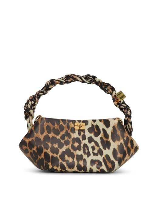Ganni Metallic Mini Bou Handtasche mit Leoparden-Print