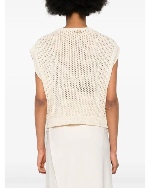Twinset Natural Sequined Open-Knit Top
