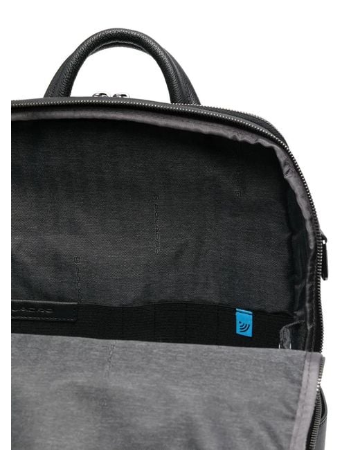Piquadro Black Leather Laptop Backpack for men