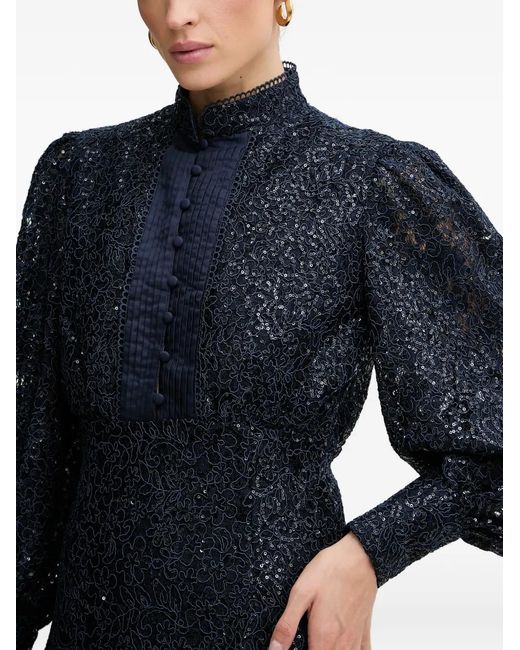 Bardot Blue Remy Sequin-Embellished Ruffled-Detail Mini Dress