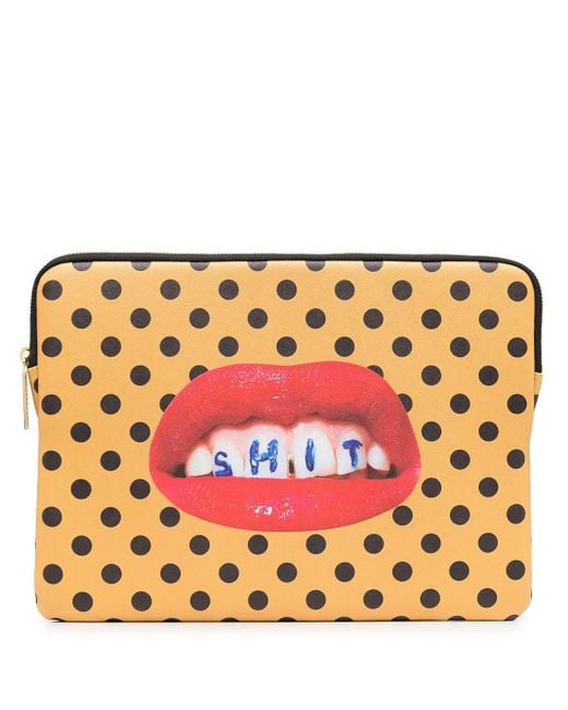 Seletti Orange Teeth Polka-Dot Print Laptop Case
