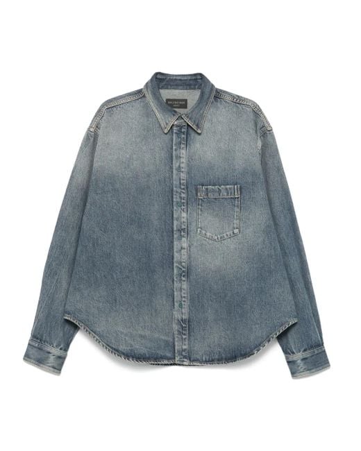 Balenciaga Blue Logo-Embroidered Denim Jacket