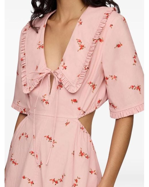Ganni Pink Floral-Print Cut-Out Midi Dress