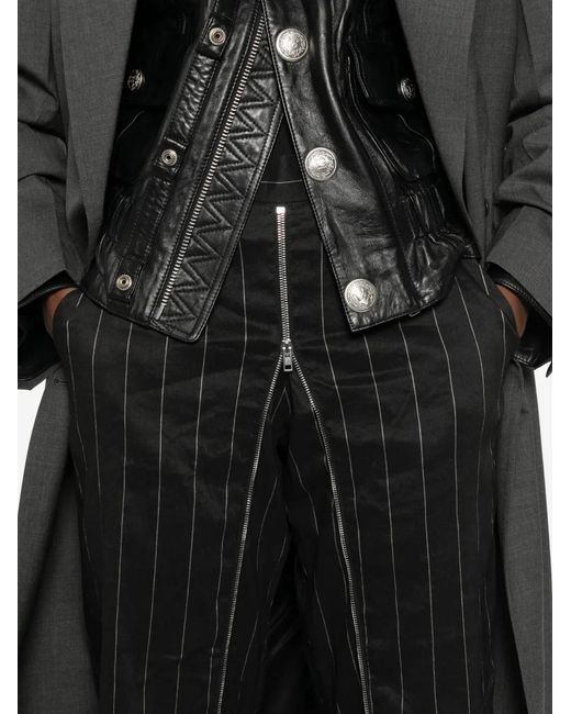 R13 Black Front Zip Striped Trousers