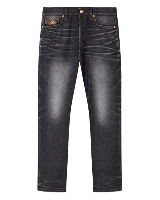 Versace Blue Straight Leg Washed Jeans for men