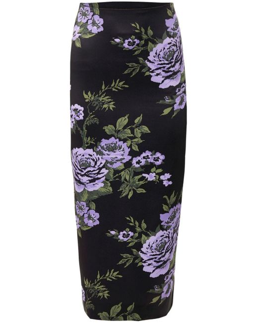 Carolina Herrera Black Floral-print Pencil Skirt