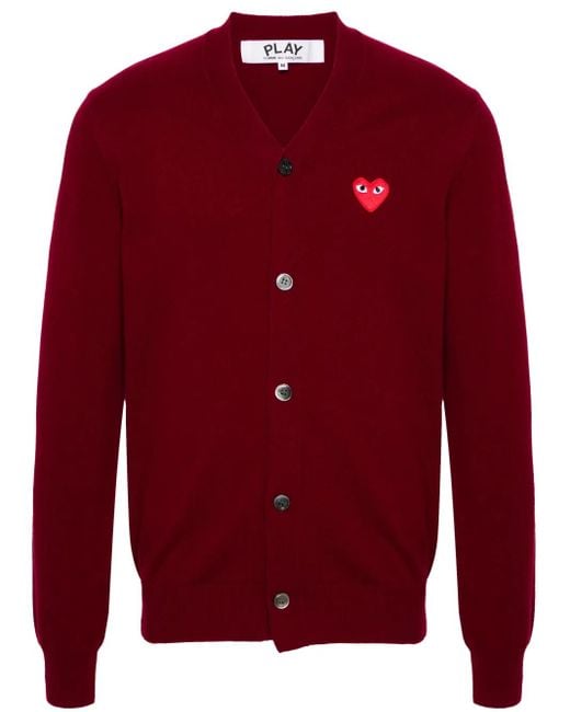 COMME DES GARÇONS PLAY Red Heart-Patch V-Neck Wool Cardigan