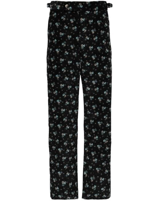 Bode Black Chicory Floral Corduroy Trousers for men