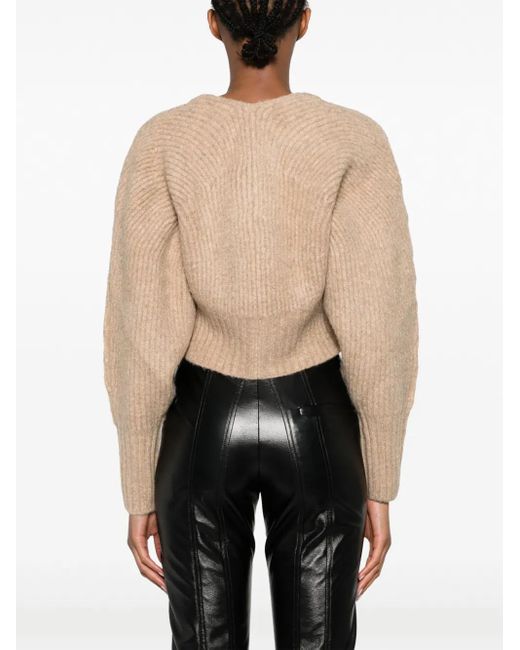 Cult Gaia Natural Casella Ribbed-Knit Cropped Cardigan