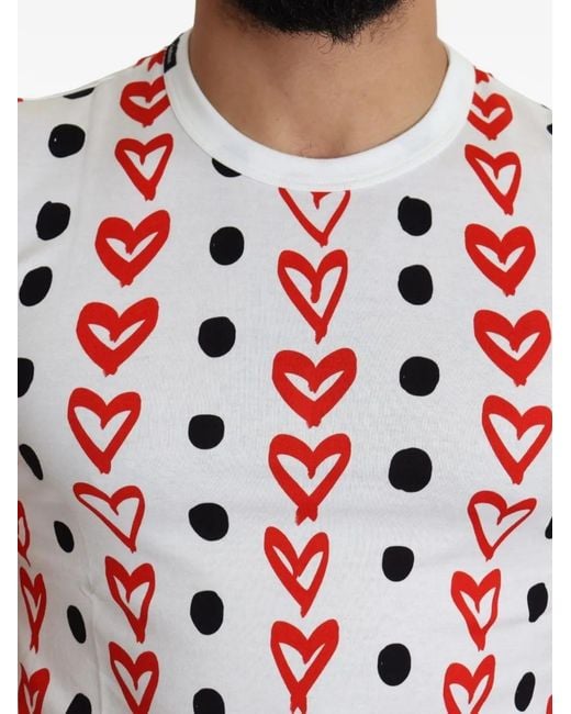 Dolce & Gabbana Red Heart-Print Polka-Dot T-Shirt for men